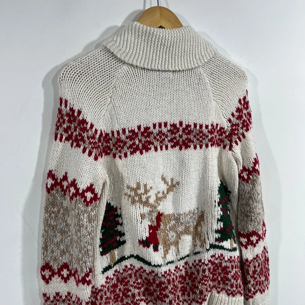 Lands End Womens Fair Isle Reindeer Zip Front Cardigan Sweater Small Nordic Ski